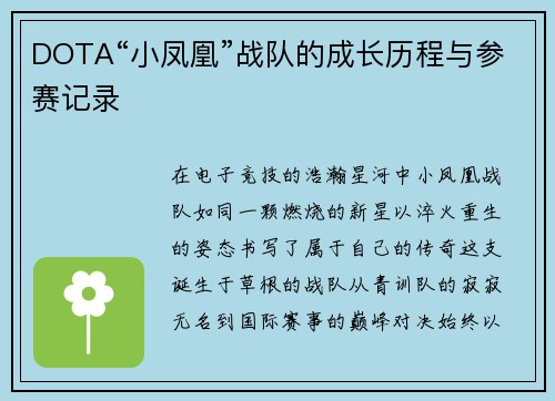DOTA“小凤凰”战队的成长历程与参赛记录